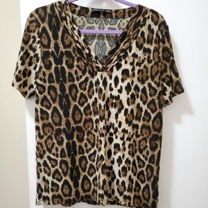 PRESTON & YORK V Neck Short Sleeve Animal Print Top Size Large